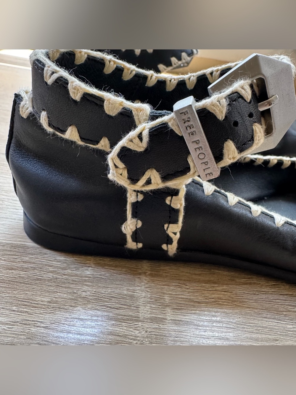 New Free People Crochet Mystic Mary Jane Flats Black 7.5 - Picture 6 of 13